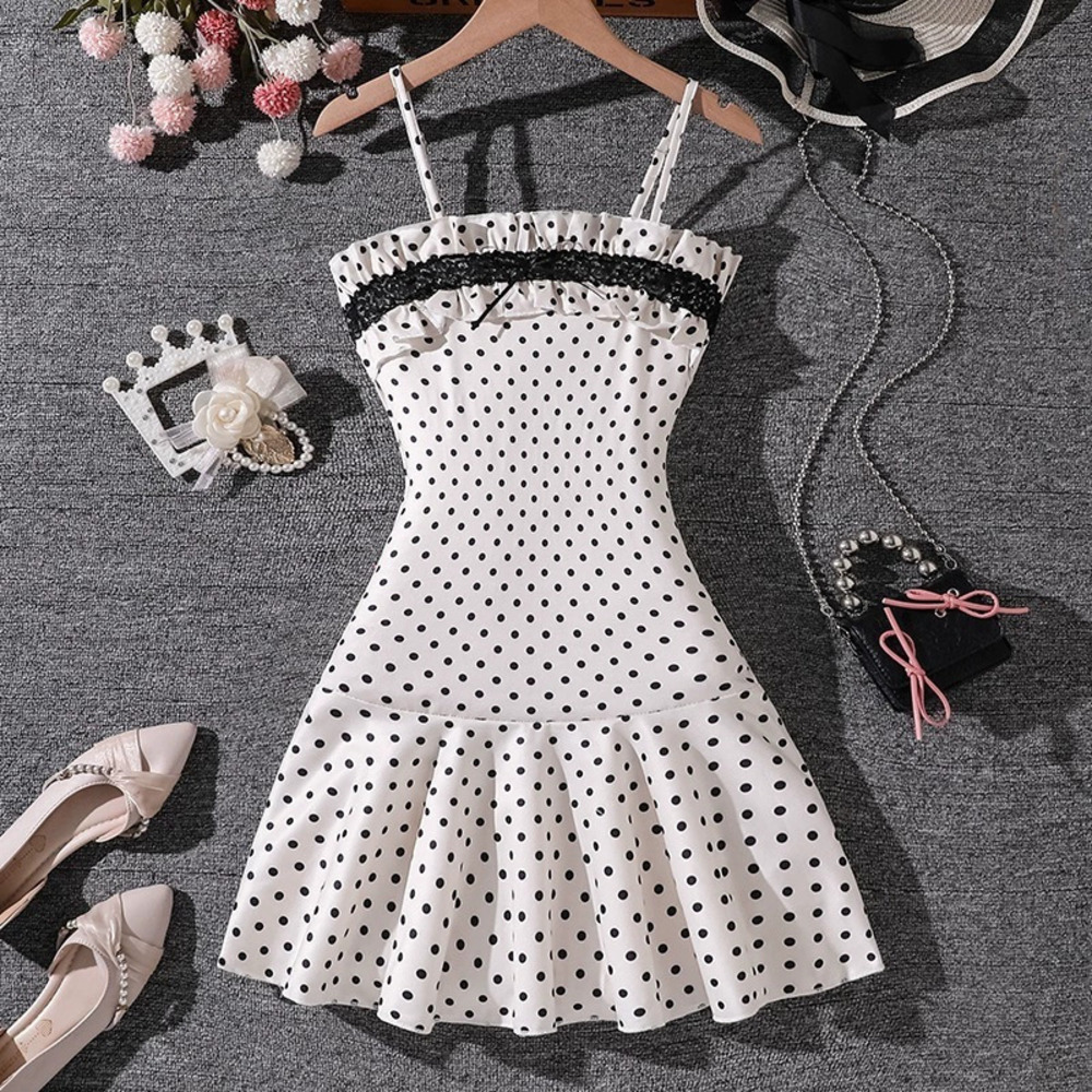 Zara Vintage Polka Dot Spaghetti Strap Princess Dress With Waist Cinching